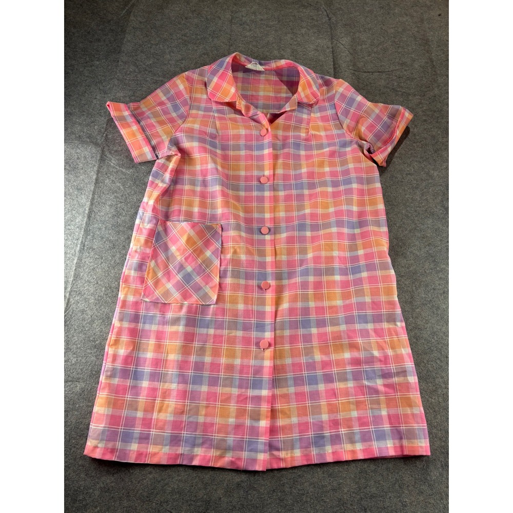 VTG Gaymode Penneys Plaid House Dress Button Front Pocket Womens L Preppy Boho
